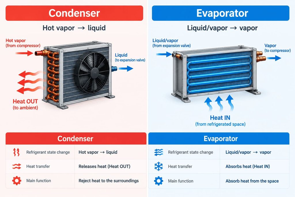 condenser vs evaporator refrigeration system comparison