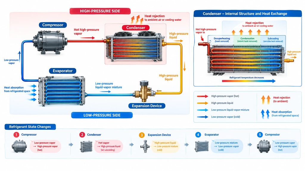 what does the condenser do in the refrigeration cycle